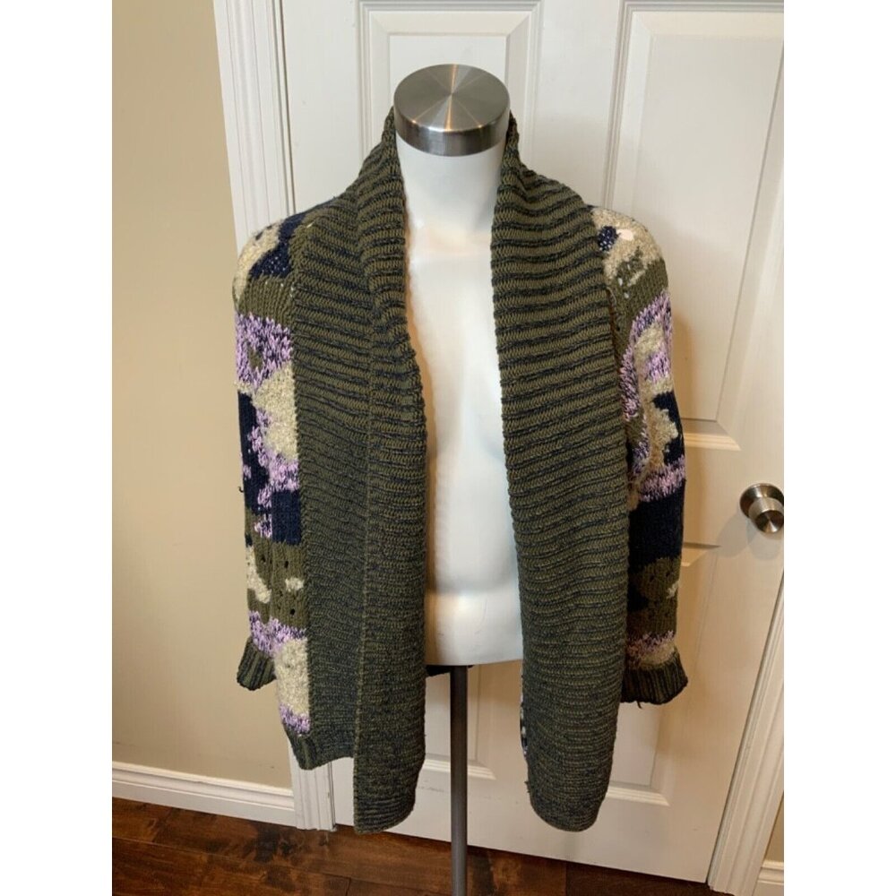 Sleeping On Snow Anthropologie Green Purple White Cardigan, Size S